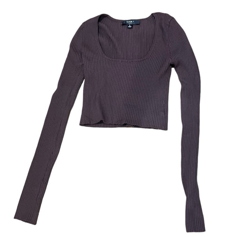 Hera collection ribbed cocoa brown cropped top square neck women's large